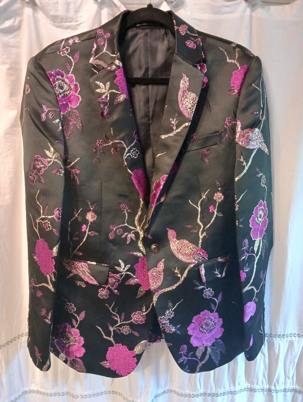 Entertainer Mens Jacket S Satin Gold Purple Pink Embroider Unique Prince Festive